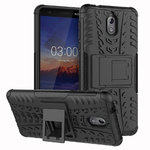Dual Layer Rugged Tough Shockproof Case & Stand for Nokia 3.1 - Black